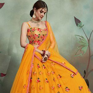 More than Fashion Mustard Net Thread With Sequence Work Lehenga Choli